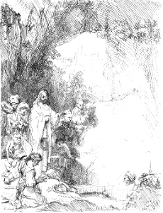 095 The Raising of Lazarus - Small Plate (Rembrandt 1642). Free illustration for personal and commercial use.