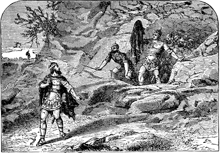 070 1 Samuel 24 v12 David reveals himself to Saul, with a piece of his Robe