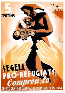 MARTÍ BAS BLASI, Joaquim. Segell Pro-Refugiats Compreu-lo, 1937.. Free illustration for personal and commercial use.