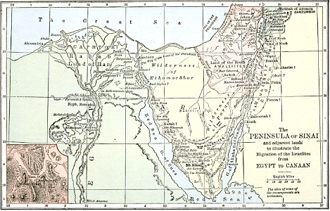 02 Map - The Peninsula of Sinai - Migration of the Israelites from Egypt to Canaan