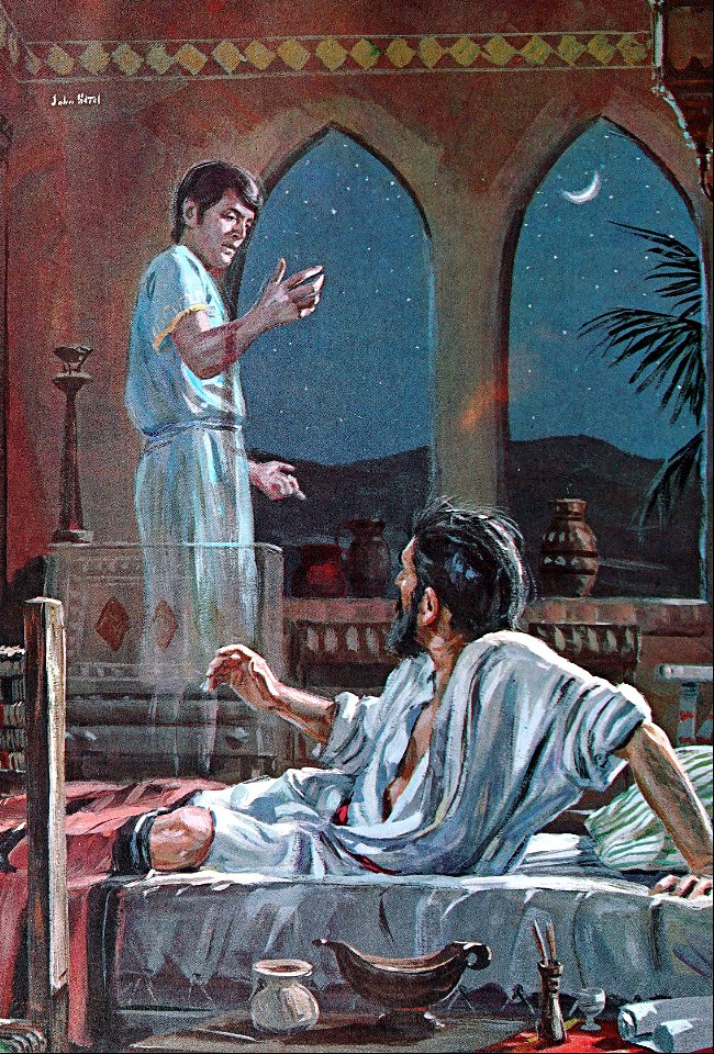 039 Paul receives a vision with a man saying, Come over into Macedonia and help us (color)