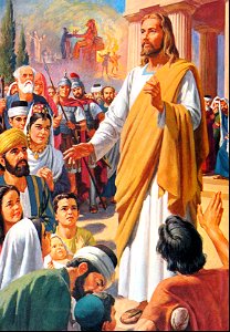 001 The Teaching of Jesus with Heathen worship contrasted in the background (color)