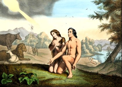 01 Adam and Eve in the Garden of Eden. Free illustration for personal and commercial use.