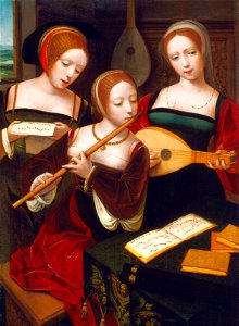 Three Musicians (Flanders 1530). Free illustration for personal and commercial use.