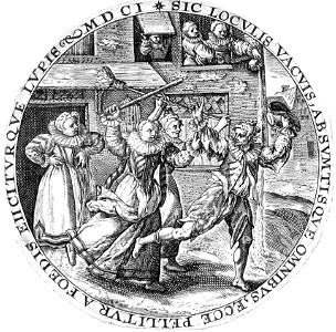 084 Scene from the Parable of the Prodigal Son - The Prodigal is chased away (van de Passe 1601)