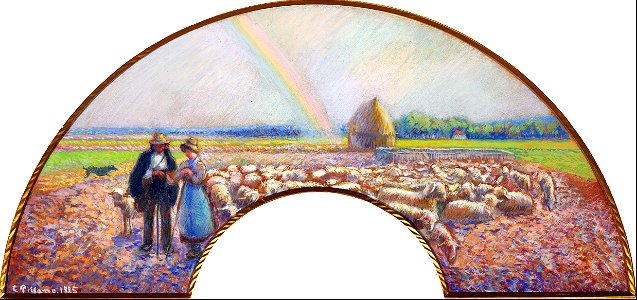 Shepherds in the Fields with Rainbow (Pissarro 1885). Free illustration for personal and commercial use.