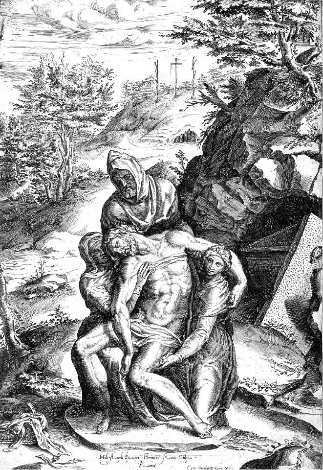 096 The Virgin, a Holy Woman, and Joseph of Arimathaea with the Body of Christ (Alberti 1585)