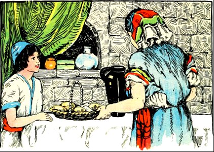 26 The Boy with the Loaves and Fishes - His Mother prepares the food (color)