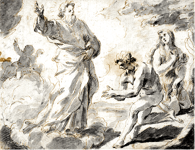 024 God Expelling Adam and Eve (Ghezzi 1698). Free illustration for personal and commercial use.