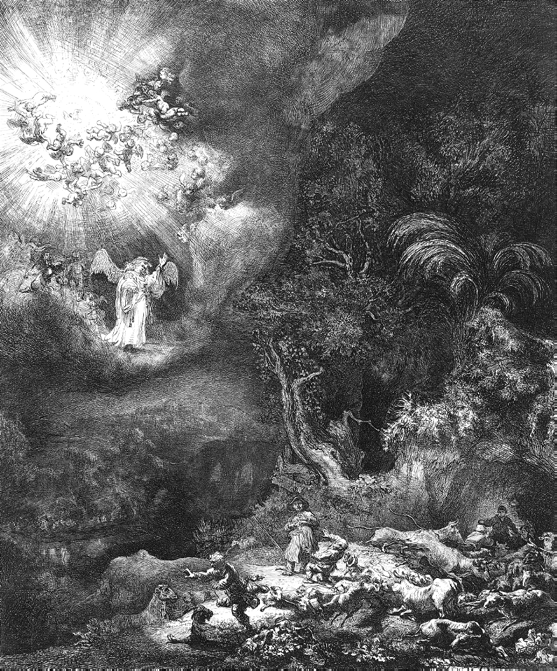 011 The Angel Appearing to the Shepherds (Rembrandt 1634)