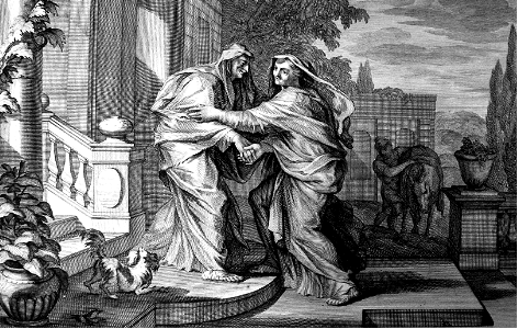 08 Luke 01 v40 The Visitation (Mortiers Bible). Free illustration for personal and commercial use.