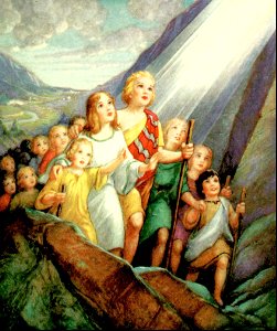 12 Children walking in the Light (color). Free illustration for personal and commercial use.