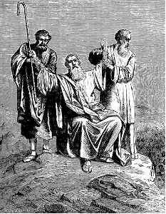 09 Aaron and Hur hold up Moses hands - battle with Amalek