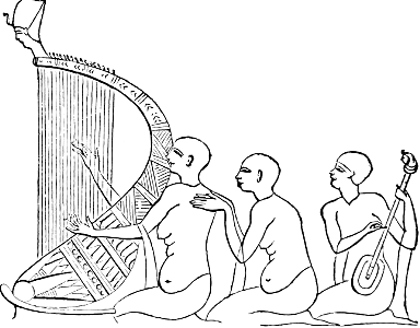 10 Harp on a Stand, a Man beating time, and a Player on a Tamboura (Guitar). Free illustration for personal and commercial use.