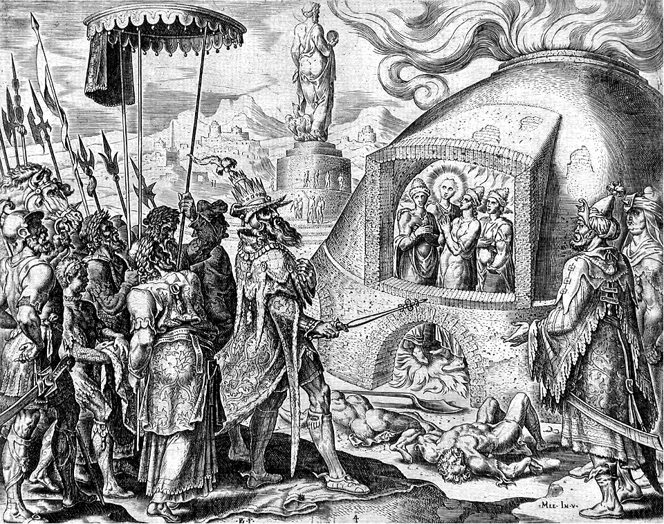 114 Nebuchadnezzar Seeing the Three Jews Unhurt in the Flames (Galle 1565)