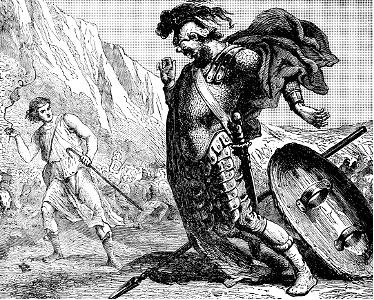 064 1 Samuel 17 v49 David brings down Goliath with his Sling