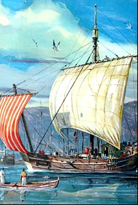 070 Paul travelled often by Ship, which was fraught with peril from Storms (color). Free illustration for personal and commercial use.