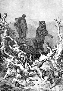 078 2 Kings 02 v24 Elisha curses the Children of Bethel - Bears tear them. Free illustration for personal and commercial use.