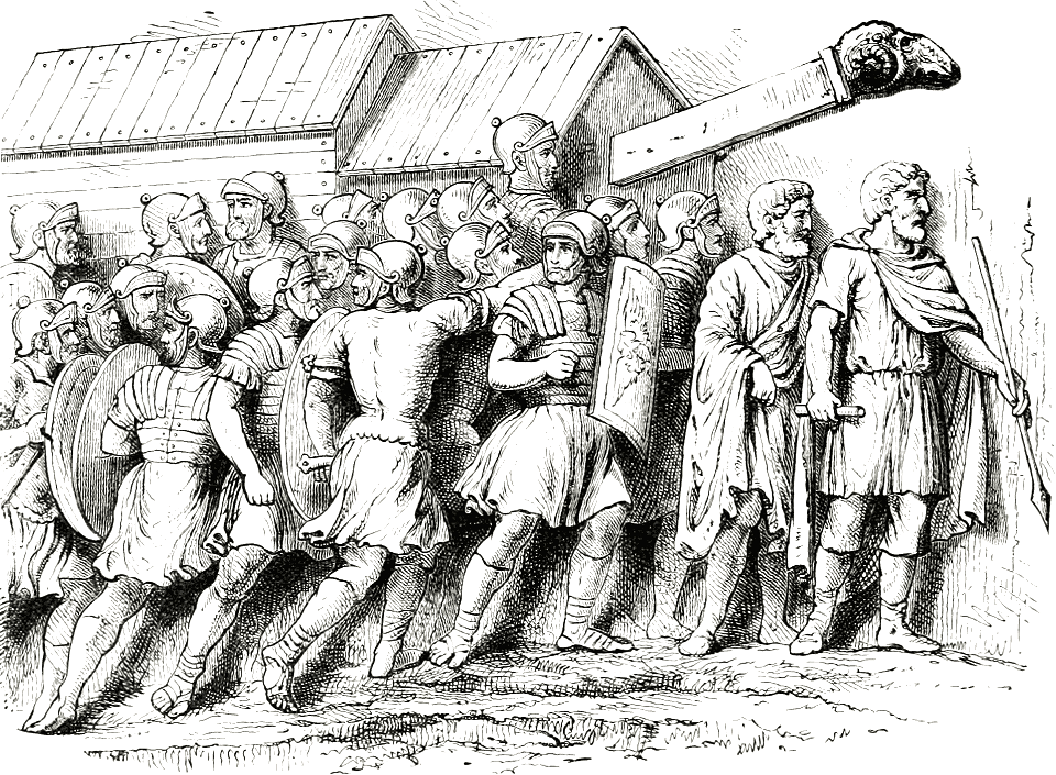 Roman Soldiers, with Battering Ram, attacking a walled City