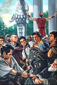 052 The Ephesus mob dragged two Christians through the streets but the town Clerk saved them (color)