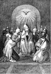 22 Acts 02 v1-3 - Descent of the Spirit on Pentecost. Free illustration for personal and commercial use.