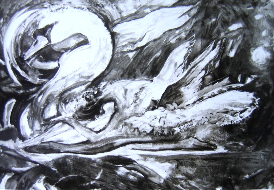 Swan lake 2 oil painting on canvas 48x58cm 1966