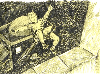 071 At Troas, Eutychus falls asleep and falls out the Window. Free illustration for personal and commercial use.