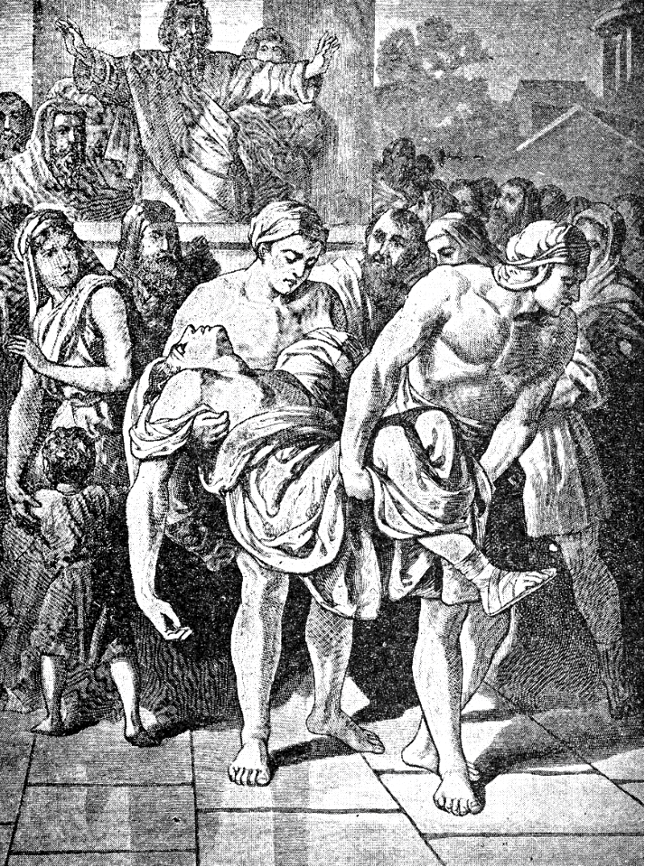 15 Carrying out the body of Ananias