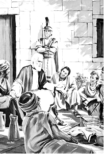 084 During his years of house captivity in Rome, Paul spoke to many about Christ. Free illustration for personal and commercial use.