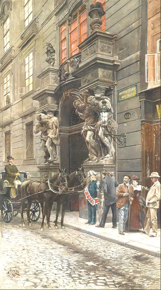 Horse-drawn carriage in front of the Clam-Gallas Palace in Prague - Oscar Rex