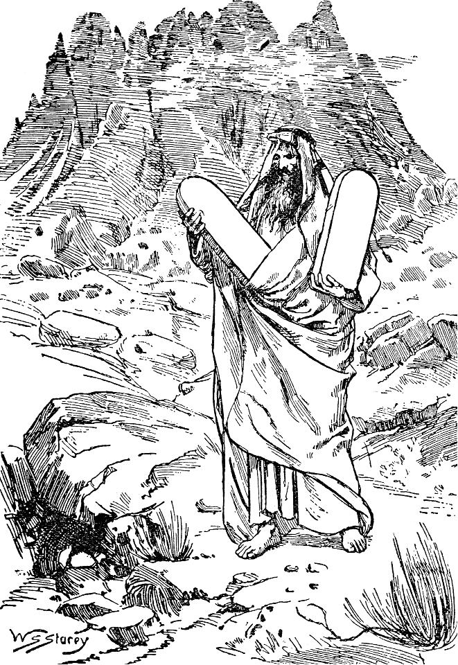 02 Moses coming down the Mount with the Tablets of the Law. Free illustration for personal and commercial use.