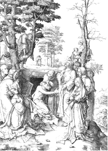 055 The Raising of Lazarus (van Leyden 1507). Free illustration for personal and commercial use.