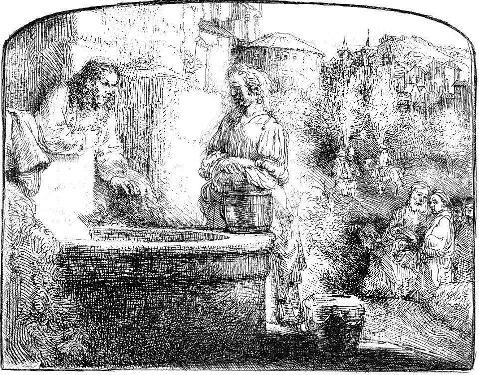 062 Christ and the Woman of Samaria - An Arched Print (Rembrandt 1657)