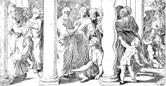 187 Peter and John Healing the Lame Man at the Beautiful Gate (Mazzola 1530)
