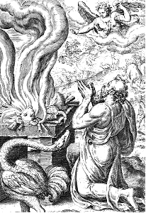 04 Adam offering Sacrifice. Free illustration for personal and commercial use.