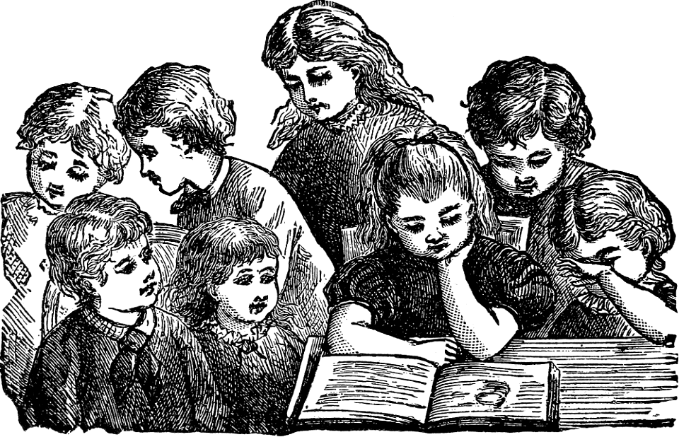 Children reading. Free illustration for personal and commercial use.