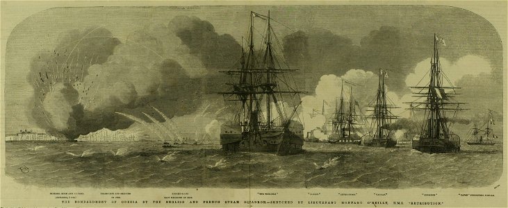 HMS Terrible - The Bombardment of Odessa by the English and French Steam Squadron - ILN 1854 (cropped). Free illustration for personal and commercial use.