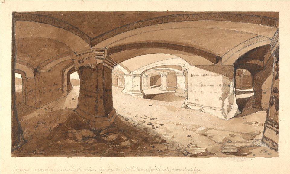 John Sell Cotman - Caverns Excavated in the Rock within the Castle of Chateau Gaillard, near Andelys, Normandy - Google Art Project