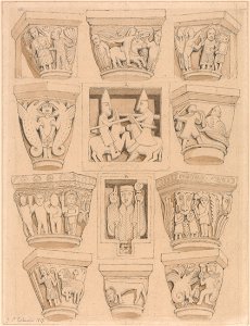John Sell Cotman - Capitals and A & B Bas-Reliefs in the Abbey Church of Saint Georges de Bocherville, near Rouen, Norm... - Google Art Project