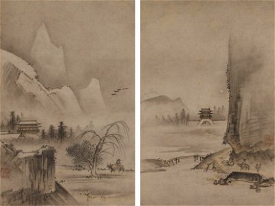 Two Views from the Eight Views of the Xiao and Xiang Rivers by Kantei
