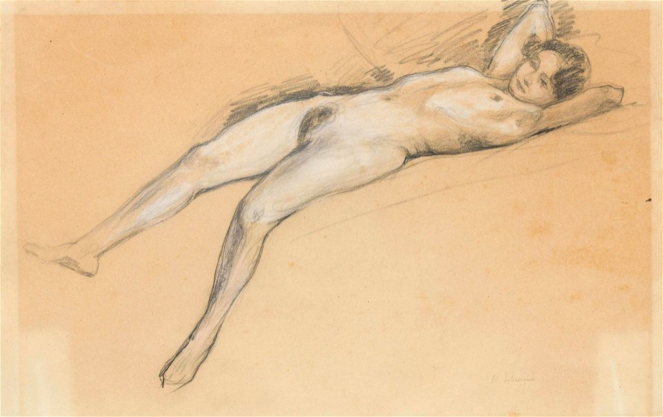 Reclining Nude by Henri Lebasque, graphite and pastel 