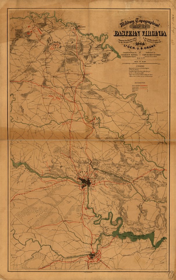 Military topographical map of eastern Virginia showing the routes taken by the several army corps & the battles fought in the present campaign of 1864 under Lt. Gen. U. S. Grant LOC 99448882