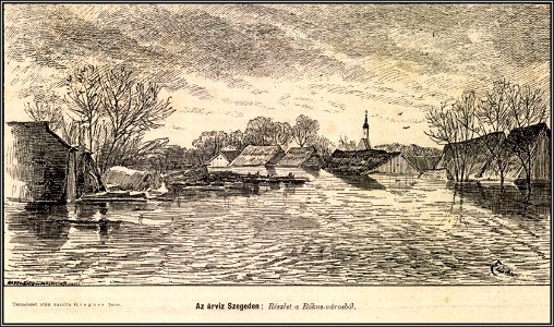 Árvíz Szegeden. Részlet a Rókusvárosból. Mo. és a Nagyvilág, 1879