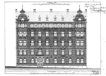 Älgen 23, fasad mot Sturegatan, ritning 1888