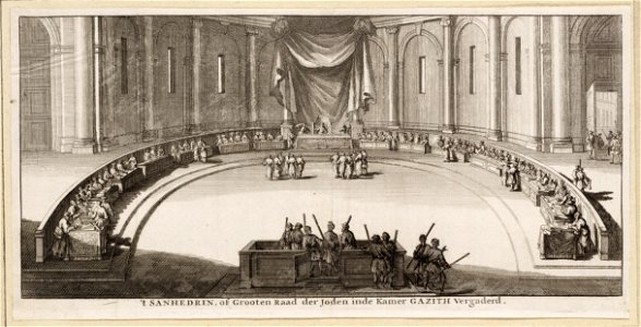´t Sanhedrin, of grooten raad der Joden inde kamer Gazith vergaderd, objectnr A 19837