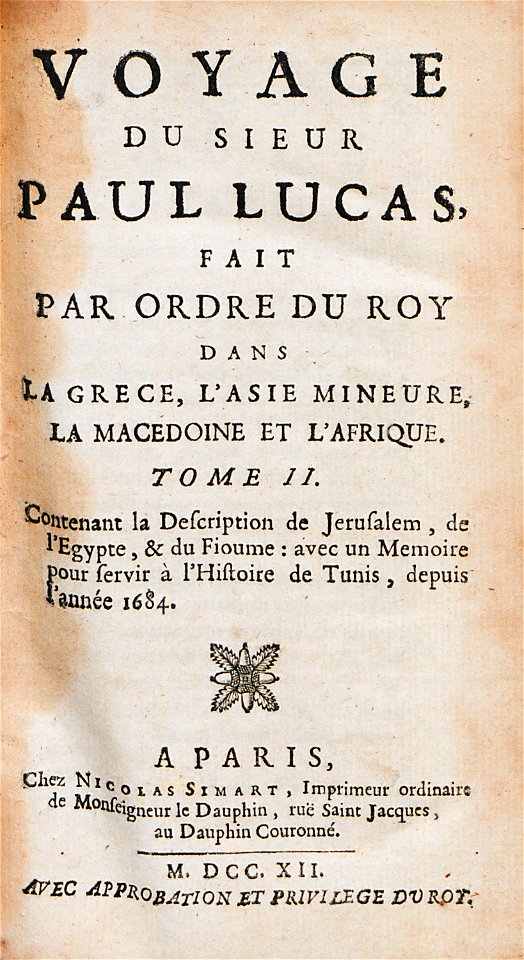 Σελίδα τίτλου του β΄ τόμου - Lucas Paul - 1712