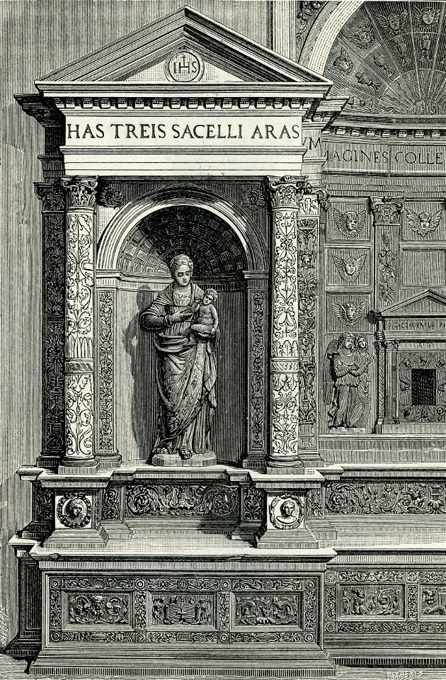 Trevi dettaglio del grande altare scolpito in pietra nella chiesa di San Emiliano
