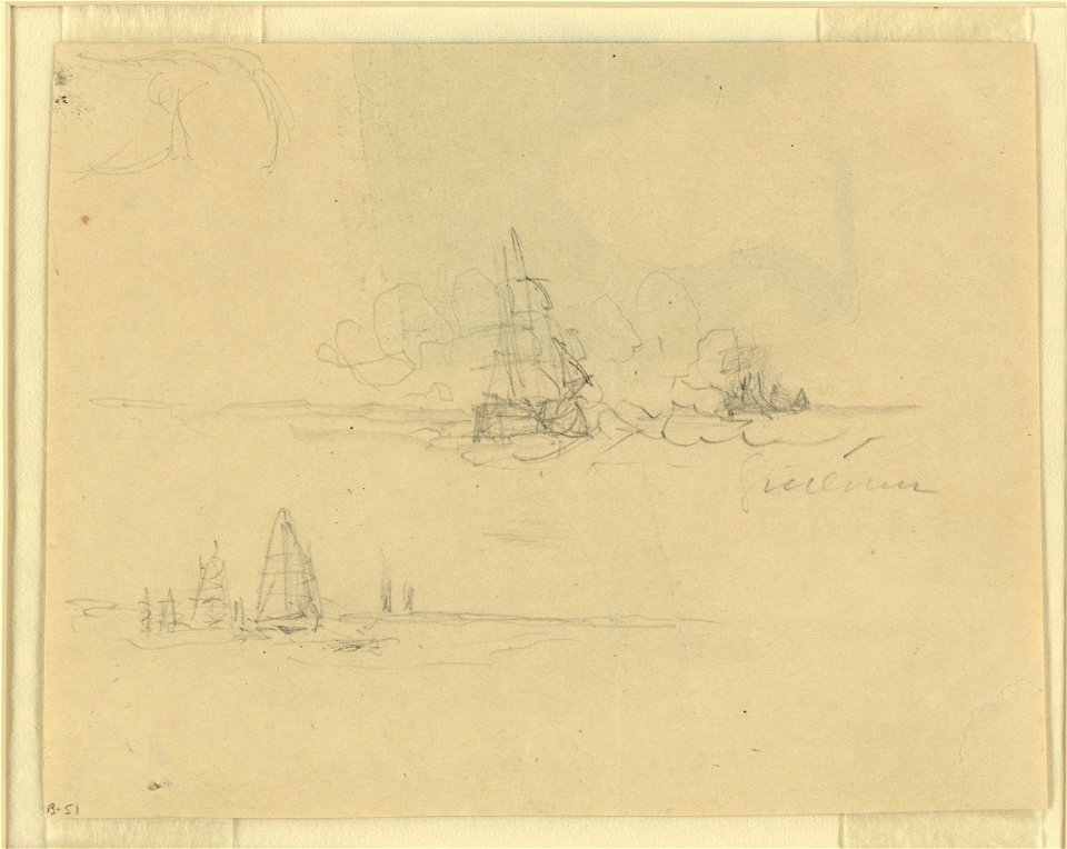 Two scenes- naval engagement and sailboats at sea LCCN2004661023