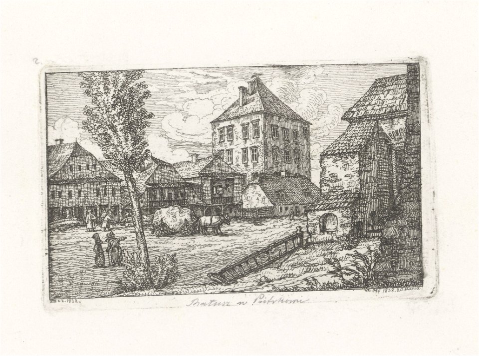 Piotrkow Trybunalski, fragment placu, z zamkiem typu wiezowego 1838 (91489117)