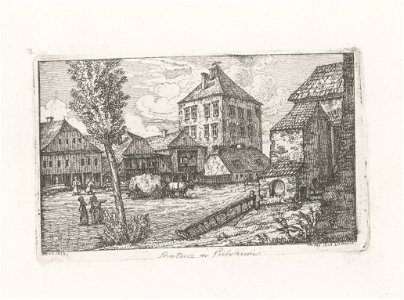 Piotrkow Trybunalski, fragment placu, z zamkiem typu wiezowego 1838 (91489117). Free illustration for personal and commercial use.